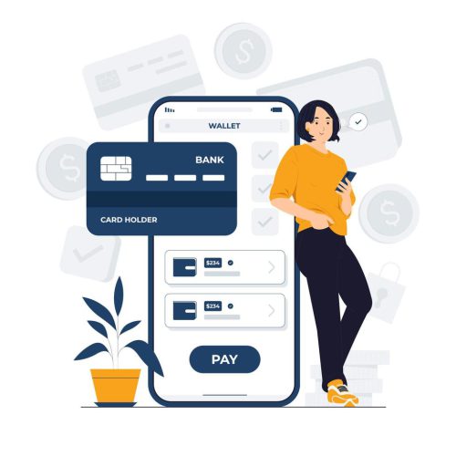 e-wallet-digital-payment-online-transaction-with-woman-standing-and-holding-mobile-phone-concept-illustration-free-vector